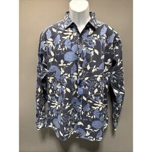 Vintage 90s Verdo Tropical Long Sleeve Button Linen Blue Shirt Size Medium